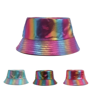 Chapeau Bob Métallique Holographique Arc-en-ciel Cuir PU Laser Irisé Protection Solaire Festival Streetwear Hommes Femmes
