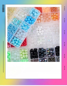 Macro detail of 10-compartment macaron glass bead set for DIY jewelry and phone chains