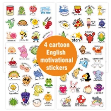 Detail of 4-sheet watercolor inspirational stickers with cute cartoon food and puns