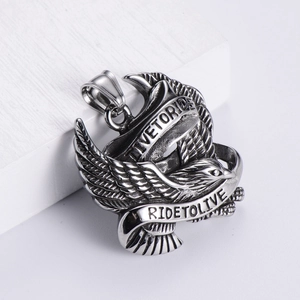 Eagle Pendant Necklace 304 Stainless Steel Live To Ride Retro Punk Rock Biker Jewelry For Men