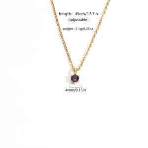 18K gold plated stainless steel necklace with purple heart zircon pendant for women