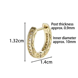 Light luxury gold hoop earring with pavé zircons and geometric relief texture