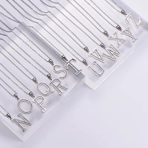 Silver stainless steel chain necklace set with rhinestone alphabet pendants N to Z