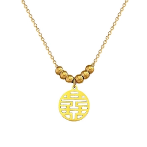 Titanium steel gold double happiness pendant necklace with beads on minimalist chain
