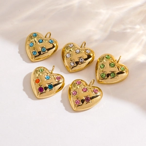Heart Charm Pendants Stainless Steel 14K Gold Plated Colorful Rhinestone Inlaid DIY Jewelry Making Crafting Findings