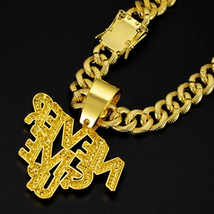 Gold plated hip hop Cuban link necklace with iced out NEVERGIVEUP letter pendant jewelry