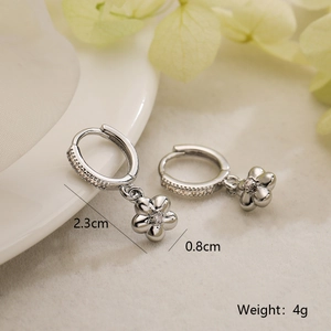 Flower drop earrings with cubic zirconia inlay showing size dimensions 2.3cm and weight 4g