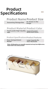 Detailed dimensions of 4-compartment seasoning box in food-grade cream ABS material