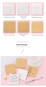 Detail van kleurrijke plaknotitieset met gelinieerde, ruitjes- en blanco indelingen in lifestyle