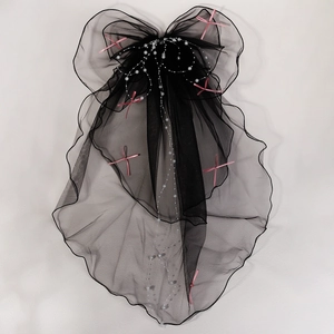 Bridal Veil Tulle Mesh With Imitation Artificial Pearl Beads Ribbon Bows Hair Comb For Wedding Party Engagement Sweet Elegant