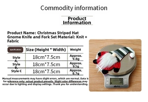 Detailed size chart and weight measurement for gnome Christmas cutlery holder sets