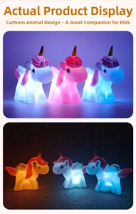 Detailed comparison of unicorn night light glowing in dark and light environments