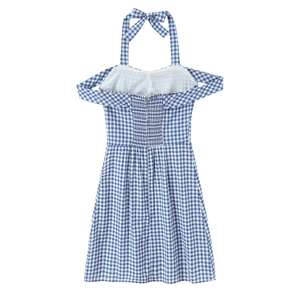 Blau-weiß kariertes Halterkleid mit Schleifenbändern und schmaler Passform für den Sommer