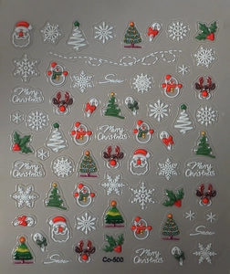 Detailed 5D embossed Christmas nail decals with Santa, snowflakes, and 3D relief texture