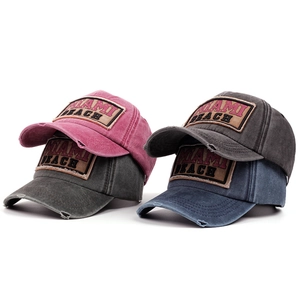 Distressed washed cotton baseball caps set featuring Miami Beach patches in four colors