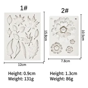 Silicone fondant mold with maple leaf and flower patterns for cake decorating and clay crafts