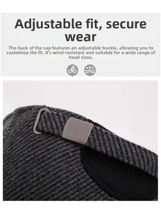 Detail of adjustable metal slide buckle on grey winter baseball cap for custom fit