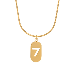 Gold snake chain necklace with minimalist oval lucky number 7 pendant for women