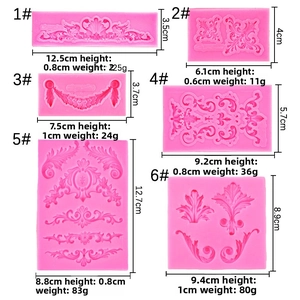 Detailed specs for 6-piece pink silicone relief molds for fondant and cake decorating