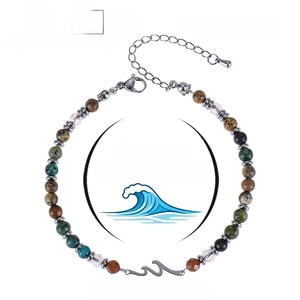 Wave beads bracelet featuring African turquoise and crystals with adjustable chain