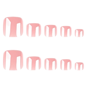 Glossy light pink press-on toenails set with high-shine finish on white background