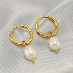 Boucles D'oreilles Créoles Künstliche Perles Rétro Français Plaqué Or 18K Acier Inoxydable Bijoux Minimalistes Élégants Femme