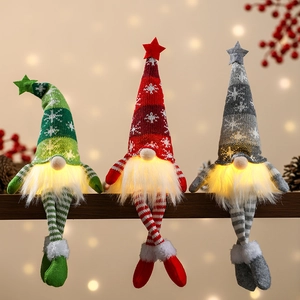 Christmas Gnome Ornament LED Glowing Knit Fabric Plush Swedish Tomte Doll With Snowflake Star For Holiday Home Decor