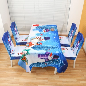 Details zu weihnachtlicher Tischdecke und vier elastischen Stuhlhussen mit Schneemann-Motiv