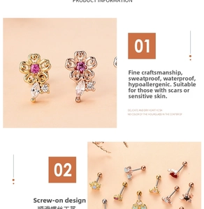 Macro detail of heart and star zircon ear studs with secure screw-back design