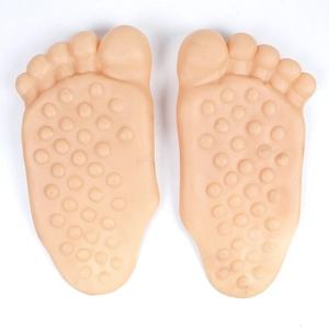 Close-up of funny skin-toned big toe slippers with non-slip texture and toe details