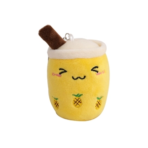 Cute yellow pineapple bubble tea plush keychain with embroidery and metal ring