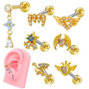 Boucles d'Oreilles de Cartilage en Acier Inoxydable Strass Cœur Serpent Dragon Aile Couronne Punk Bijoux de Corps