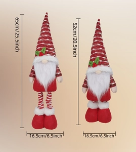 Größenvergleich von rot-weißen nordischen Weihnachtswichteln mit Maßangaben
