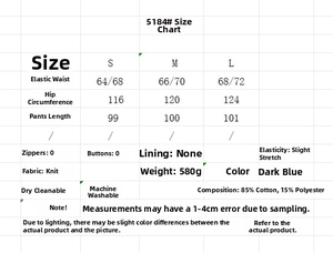 Size chart for women's hooded vest and pants set with detailed fabric and measurement data
