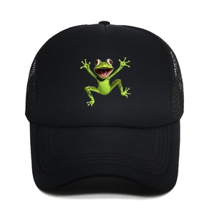 Trucker Hat Polyester Mesh Breathable Baseball Cap With Cartoon Frog Print Sun Protection Adjustable Snapback For Men Women