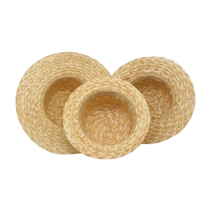 Three sizes set of natural wheat straw boater hats for family matching beach sun protection