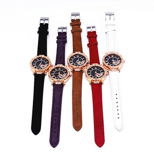 Detailed view of women's quartz watches in five colors with diamond heart patterned dials