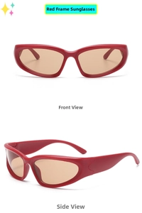 Front and side view of kids sports sunglasses with matte red frames and tea lenses