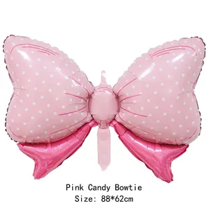 Pink candy bow-knot foil balloon for baby birthday and gender reveal party 88x62cm