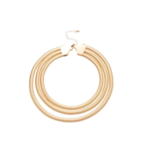 Three-layer gold spring coil choker necklace with adjustable chain for women