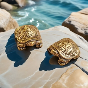 Miniature Brass Tortoise Figurine Vintage Turtle Desktop Ornament Feng Shui Animal Sculpture Home Decor