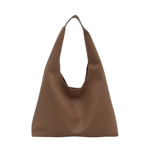 Brown woven texture large capacity tote bag fashion shoulder bag for women commuter style