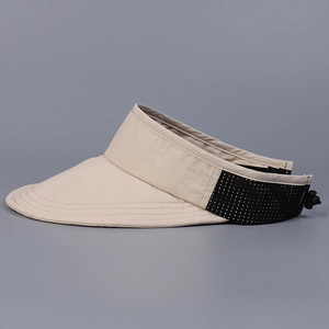 Foldable athletic sun visor with breathable black mesh and adjustable beige crown