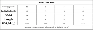 Tableau des tailles pour bustier avec mesures poitrine et taille en CM du XS au L