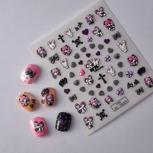 5D relief nail stickers with gothic punk rabbits and skulls for cool 3D nail art designs