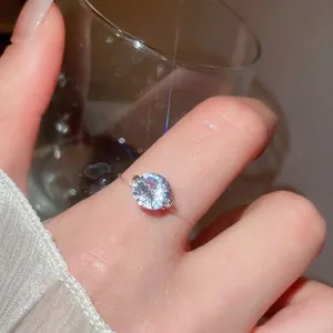 Minimalist zircon solitaire ring with invisible clear fishing line band for women