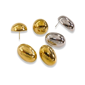 Minimalist glossy gold and silver dome stud earrings in polished stainless steel finish