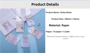 Close-up of cute cartoon animal sticky notes set with bear and cat patterns on blue desk
