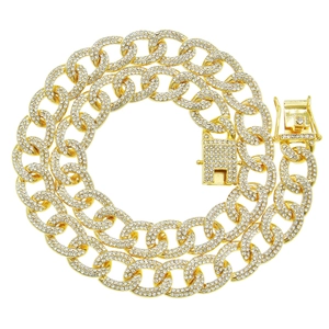 Hip Hop Hommes Glacé Chaîne à Maillons Cubains Collier Bracelet Alliage Strass Dominant Bijoux Streetwear de Luxe Accessoires
