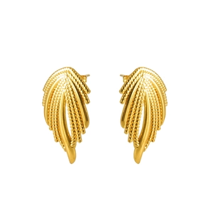 Orecchini a perno in acciaio inossidabile placcato oro 18k con trama a piuma elegante